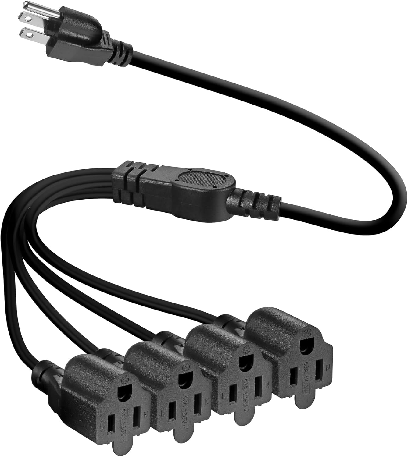 4 Outlet Power Cord, NEMA 5-15P to 5-15R 3 Prong 1 to 4 Y Splitter US AC Male and Female Power Cable SJT
