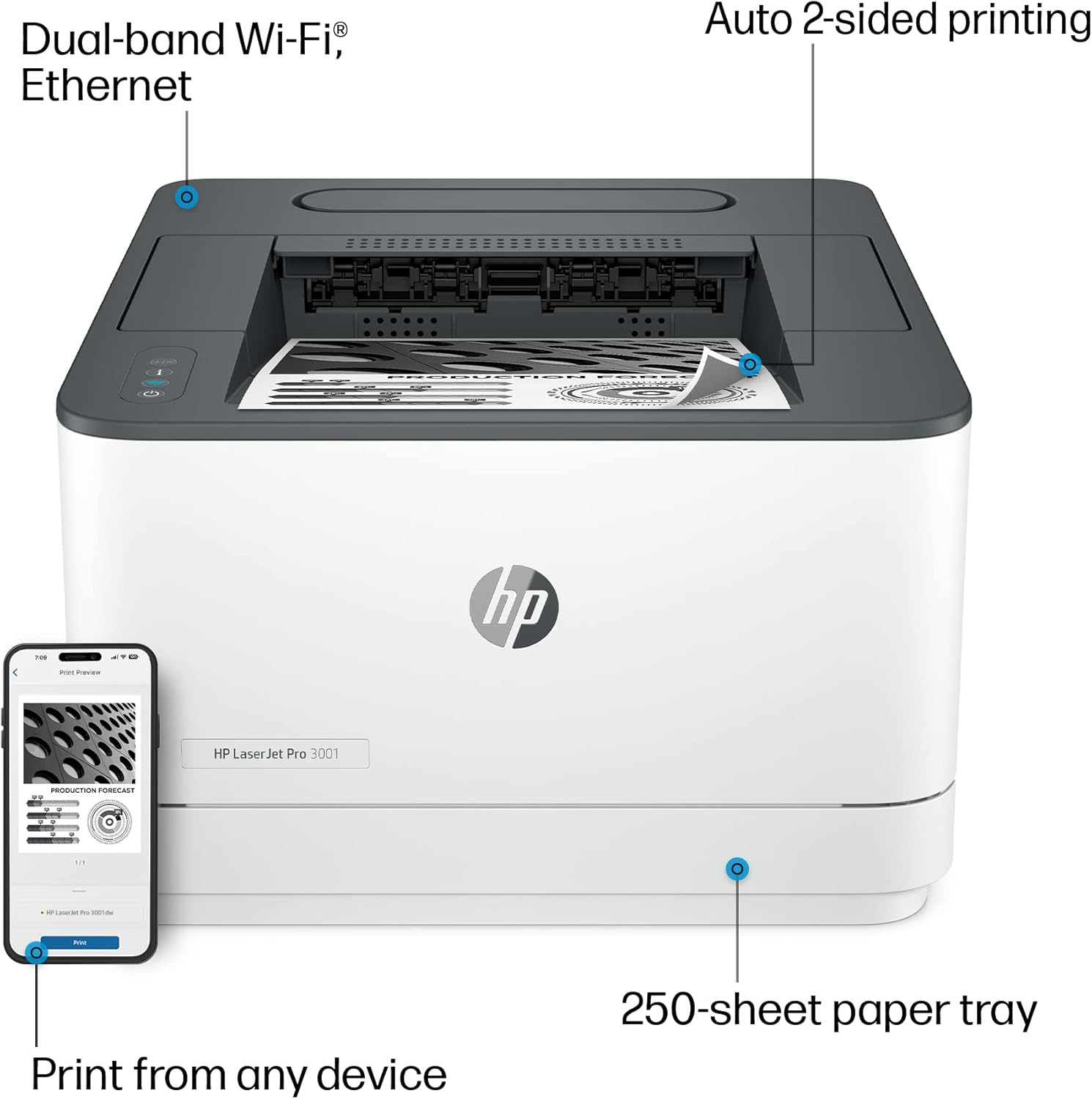 HP LaserJet Pro 3001dw Wireless Black & White Printer